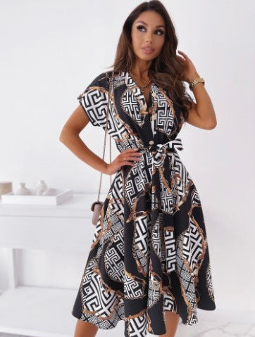 Ladies Elegant Midi Dress with Chic Artistic Patterns and Style