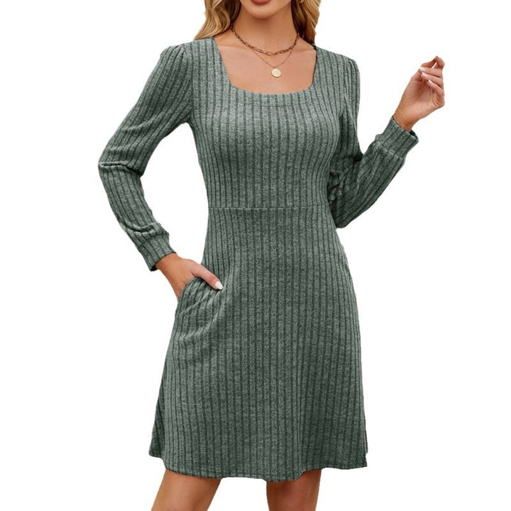 Knitted dress for women with square neckline and pockets Lune London