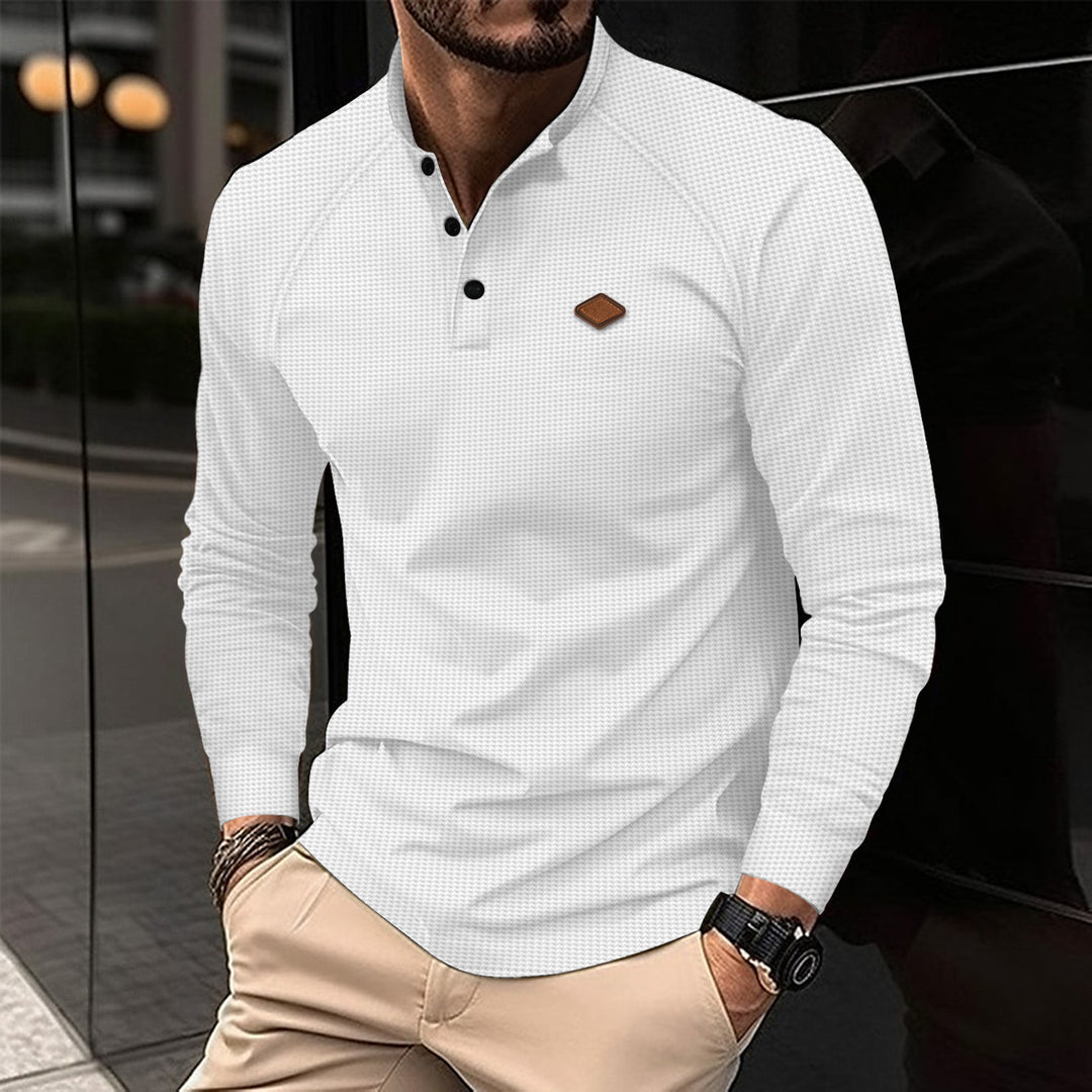 Men's Long Sleeve Polo with Subtle Pattern and Modern Collar Lune London