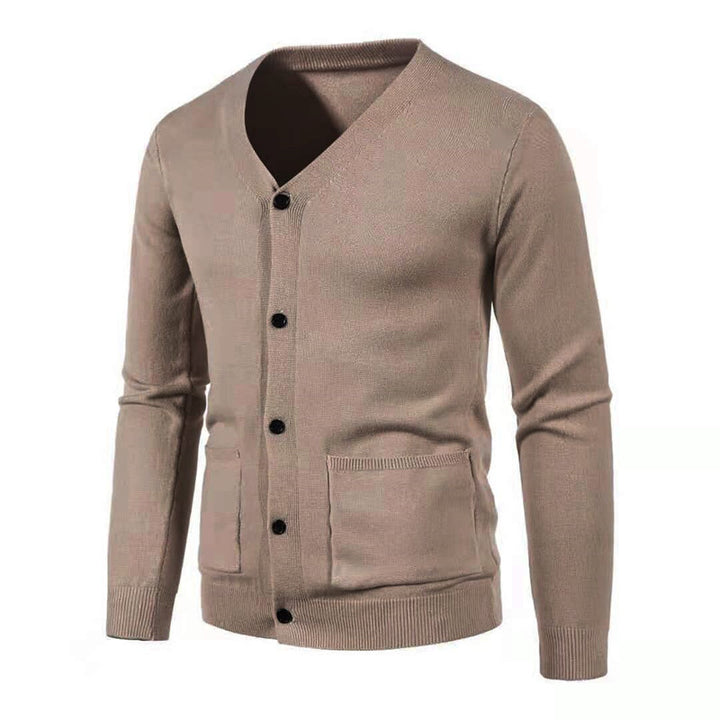 Knitted men's V neck jacket with practical pockets Lune London