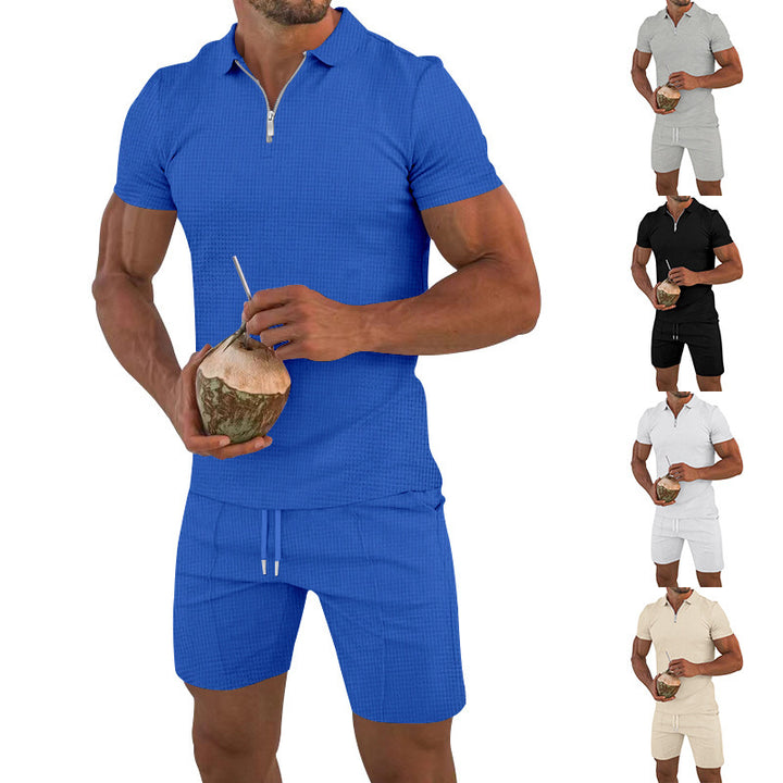 Men's short set with short sleeves comfortable with breathable material and zipper Lune London