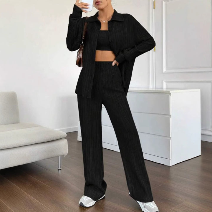 Ladies Elegant Striped Blouse and Casual Pants Set Lune London