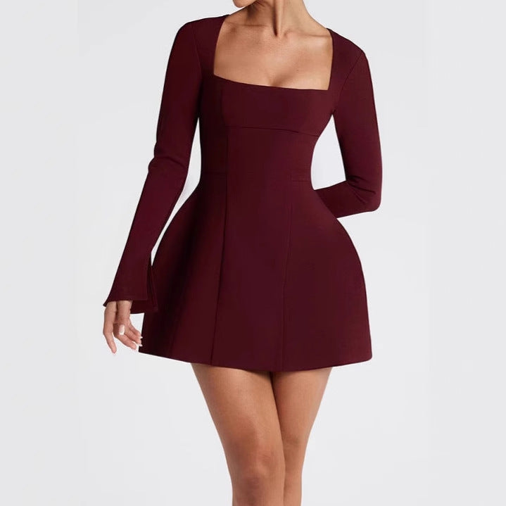 Women Elegant Mini Dress with Square Neckline and Flared Sleeves Lune London