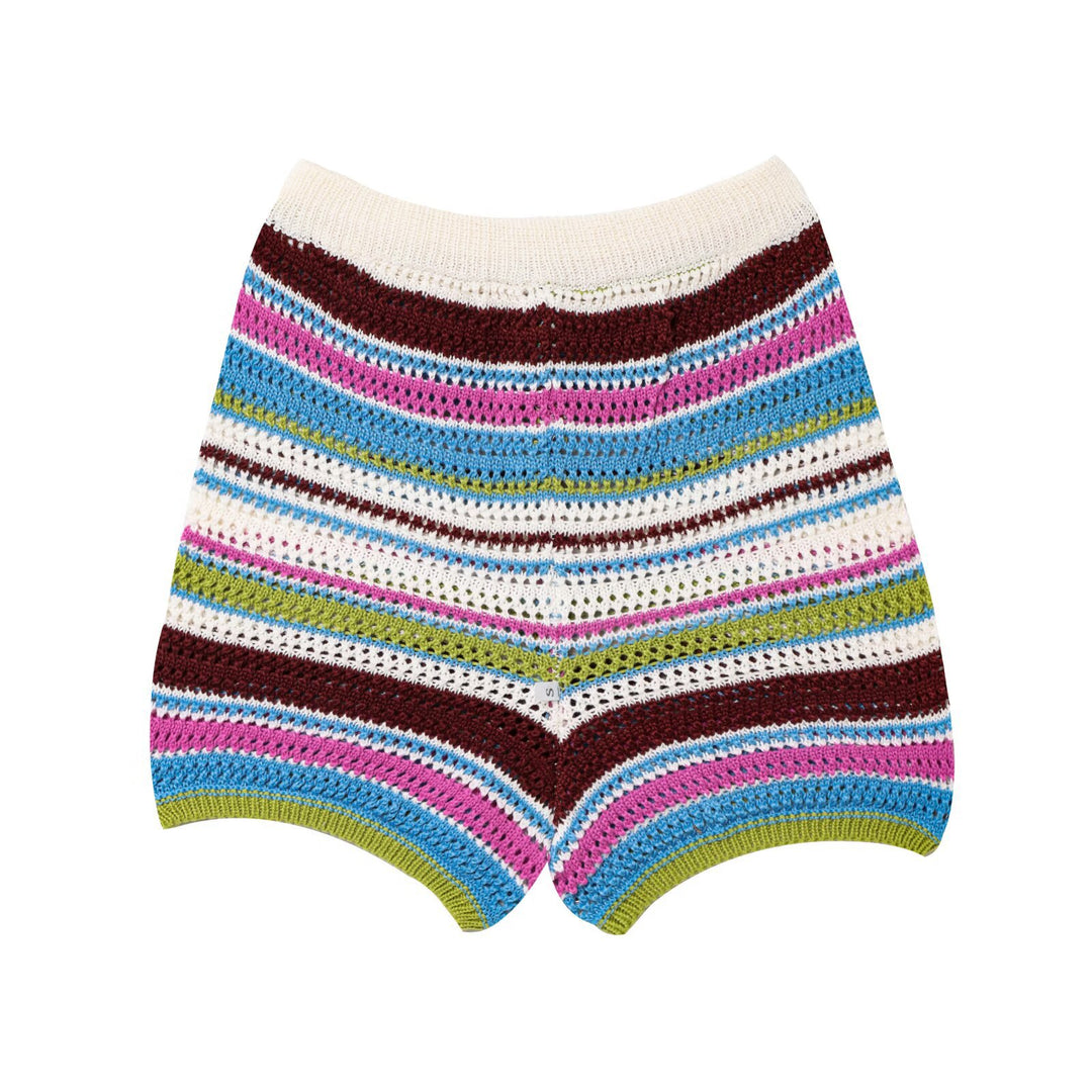Airy knitted shorts for women with colorful striped pattern Lune London