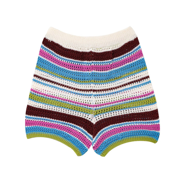 Airy knitted shorts for women with colorful striped pattern Lune London