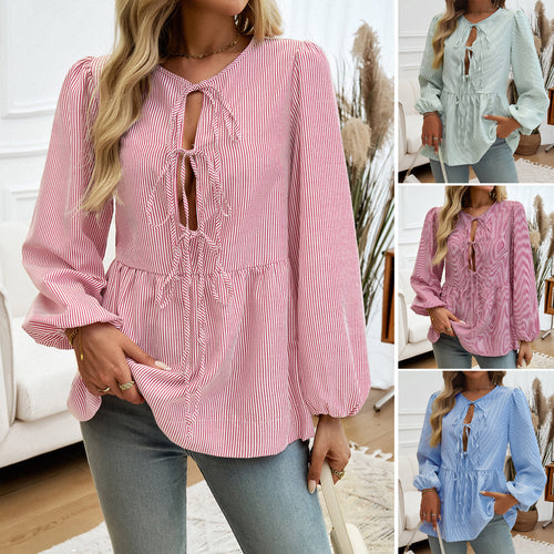 Blouse for women with an elegant ruffle detail and keyhole neckline Lune London
