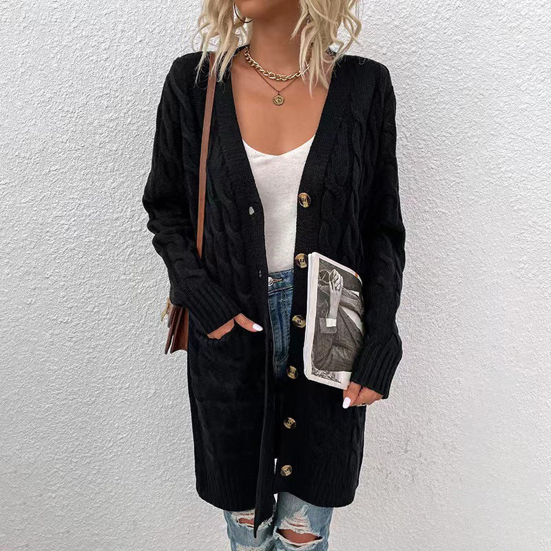 Ladies Long cardigan with buttons and practical pockets Lune London