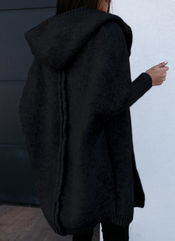 Hooded knit coat for women with side slits Lune London