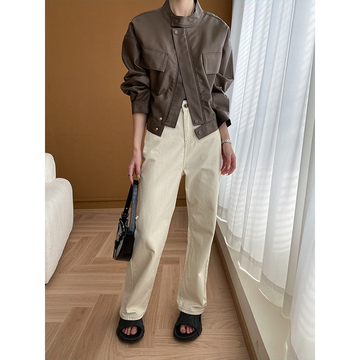 Ladies fashionable faux leather jacket with practical pockets Chic & Stil