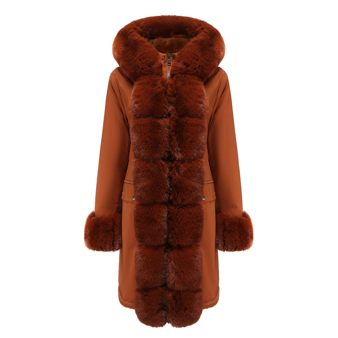 Elegant women's park jacket with luxurious faux fur trim Lune London