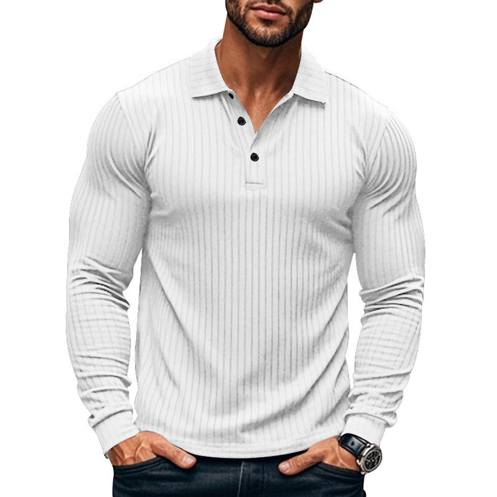 Men's Long Sleeve Henley Shirt with Fine Stripes and Fashionable Button Closure Lune London
