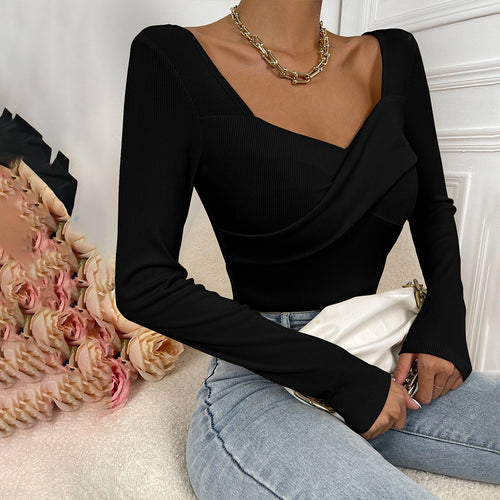 Bodysuit pour femmes à manches longues avec design enveloppant décoratif Chic & Stil