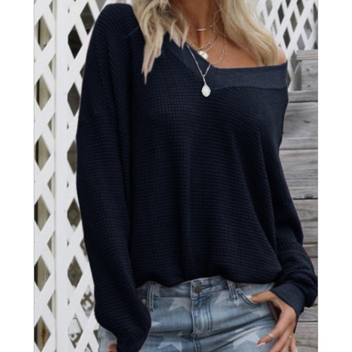 Sweat en coton oversized pour femmes avec col V décontracté et détails en côtes Chic & Stil