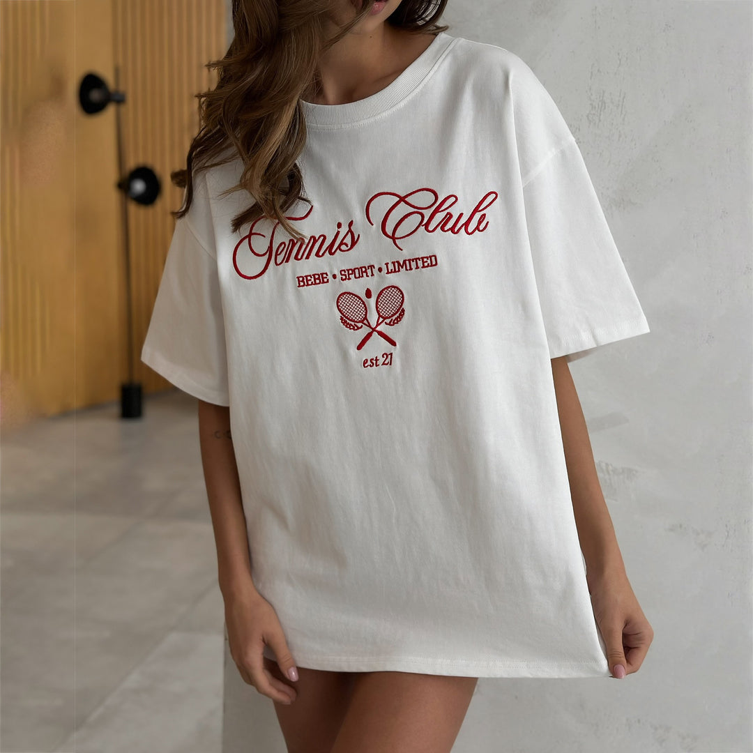 Women's T-shirt with a trendy design of Lune London tennis club embroidery