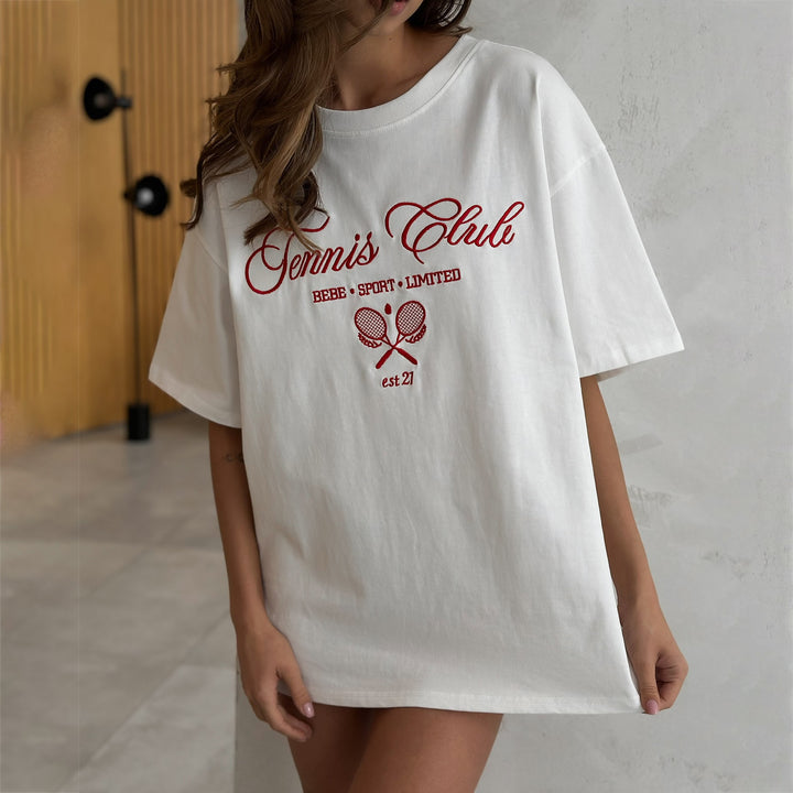 Women's T-shirt with a trendy design of Lune London tennis club embroidery