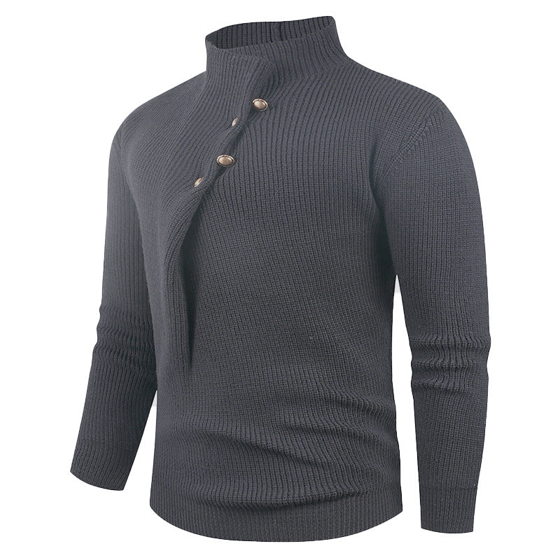 Men's knit sweater with asymmetrical collar and decorative wooden buttons Lune London