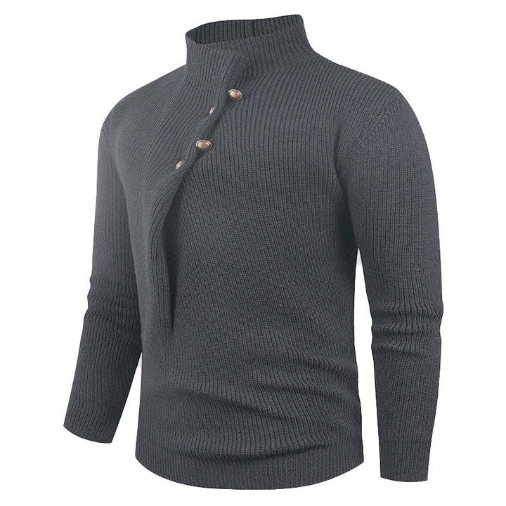 Men's knit sweater with asymmetrical collar and decorative wooden buttons Lune London
