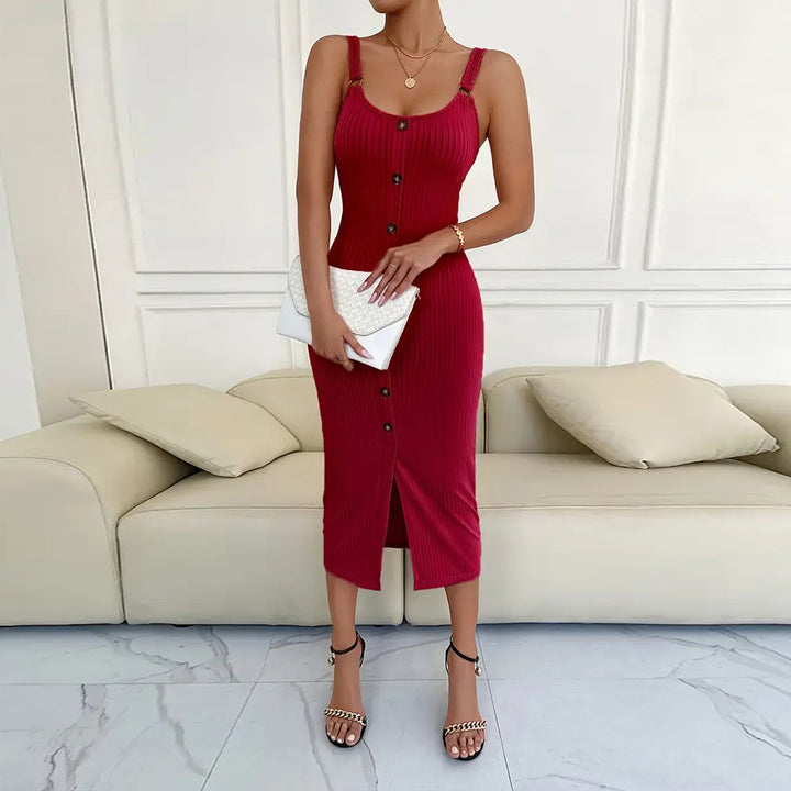 Robe midi pour femmes avec patte de boutonnage et design en maille élastique Chic & Stil