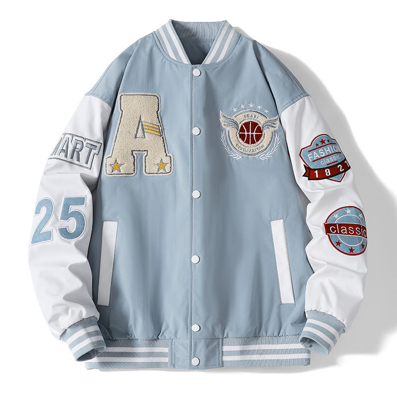 Men's Sporty College Jacket with Embroidered Appliqués and Breathable Material Lune London