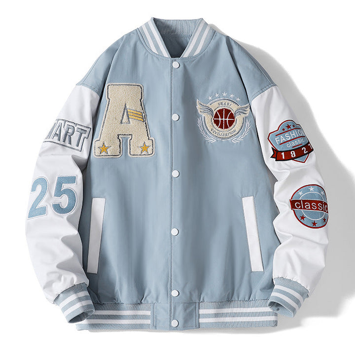 Men's Sporty College Jacket with Embroidered Appliqués and Breathable Material Lune London