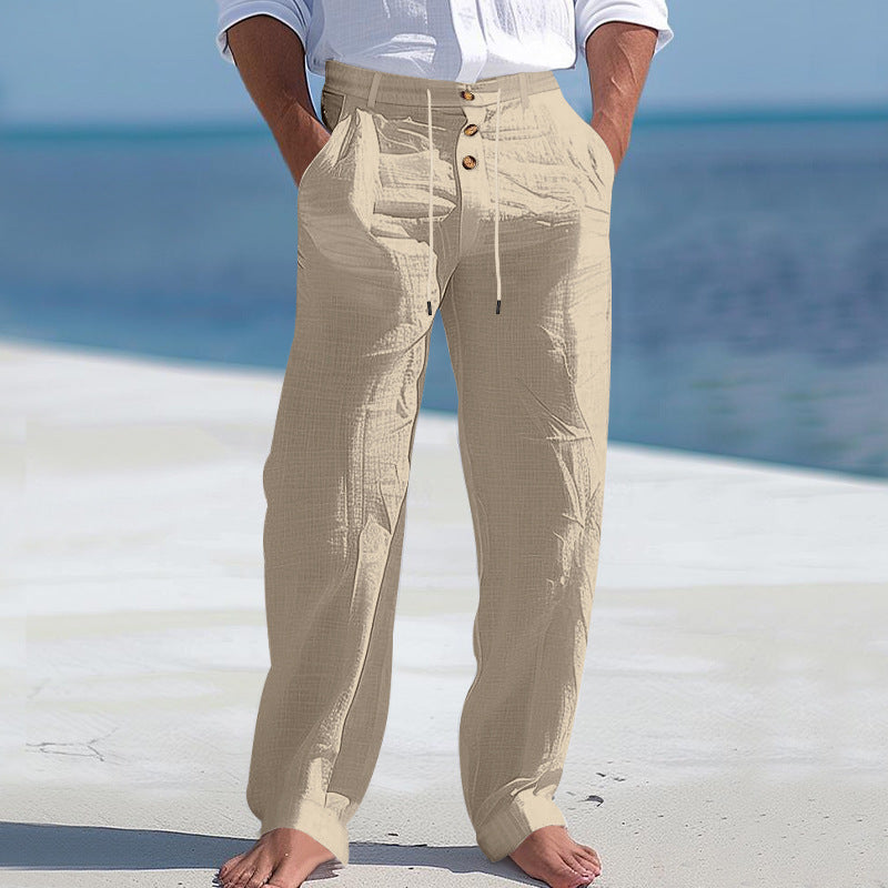 Comfortable beach pants for men with elastic waistband and button closure Lune London