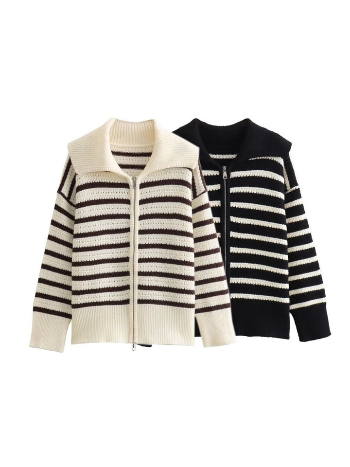 Ladies striped cardigan with modern zip closure Lune London