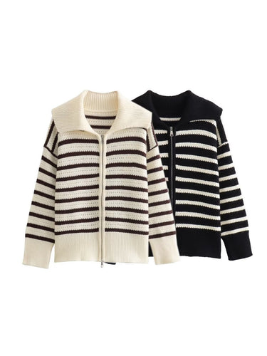Ladies striped cardigan with modern zip closure Lune London