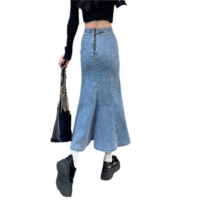 Jupe en denim évasée pour femmes avec fente haute Chic & Stil