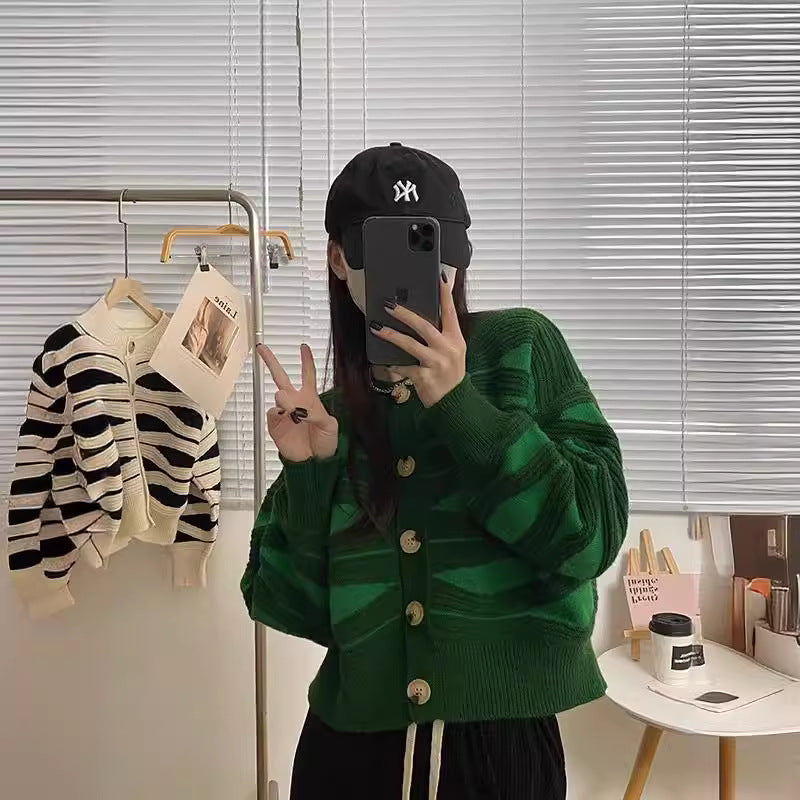 Trendy striped look women's knit jacket Lune London