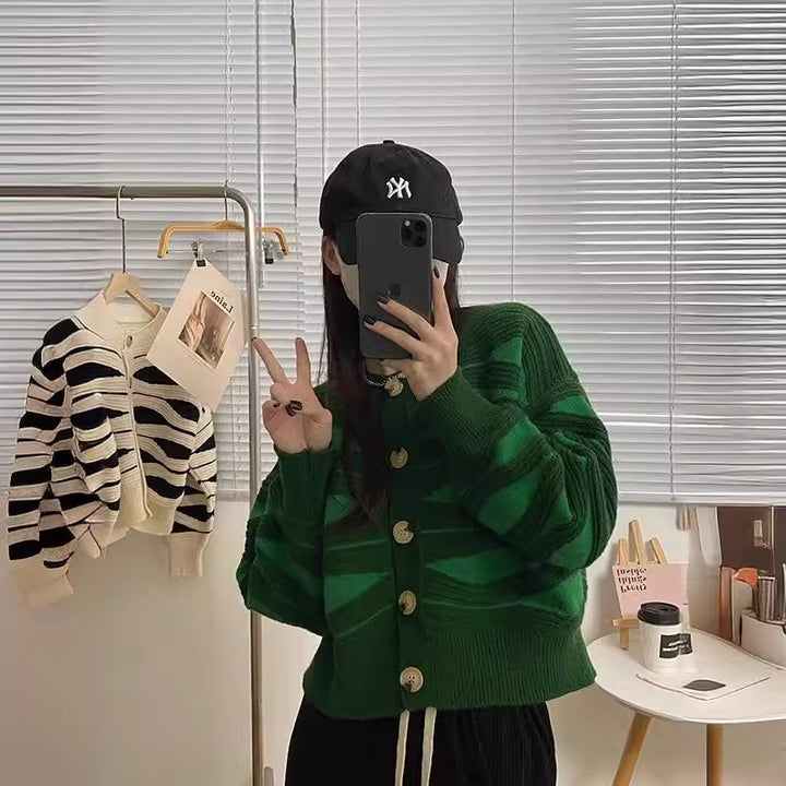 Trendy striped look women's knit jacket Lune London