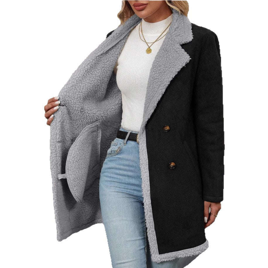 Ladies Luxe Teddy Jacket with double-breasted buttons and elegant appliqués Lune London