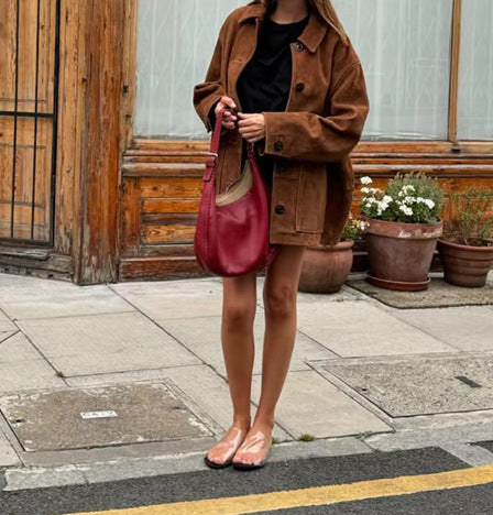 Oversized suede jacket for women with button details Lune London