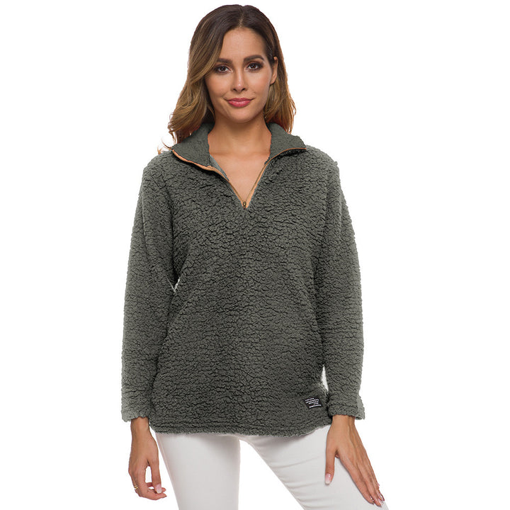 Comfortable fleece sweater for women with high collar and zipper Lune London