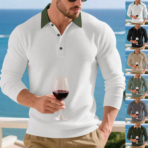 Men's long-sleeved polo shirt with textured collar Lune London