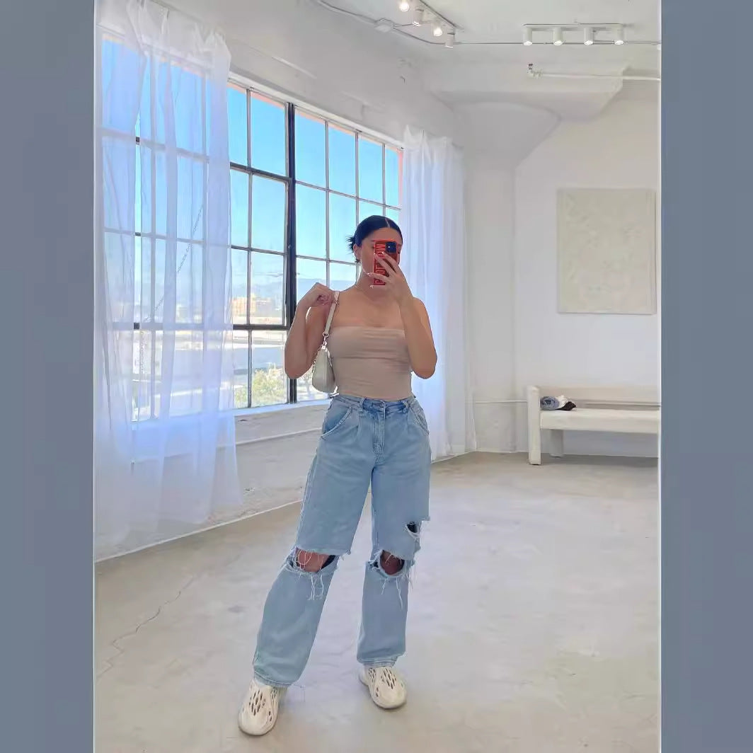 Casual women's mom jeans with trendy destroyed look Lune London