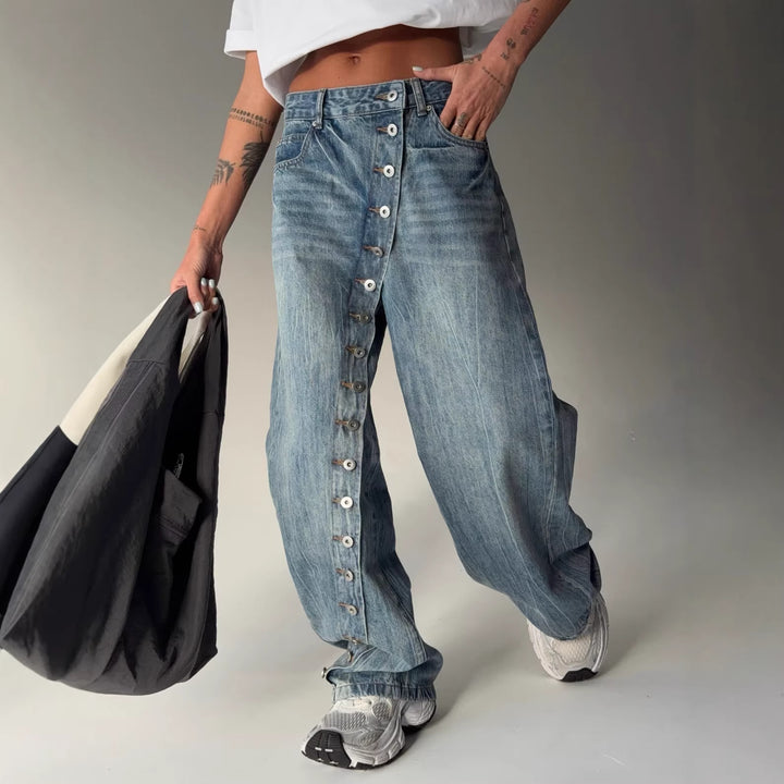 Jeans pour femmes à coupe large avec boutonnière continue Chic & Stil