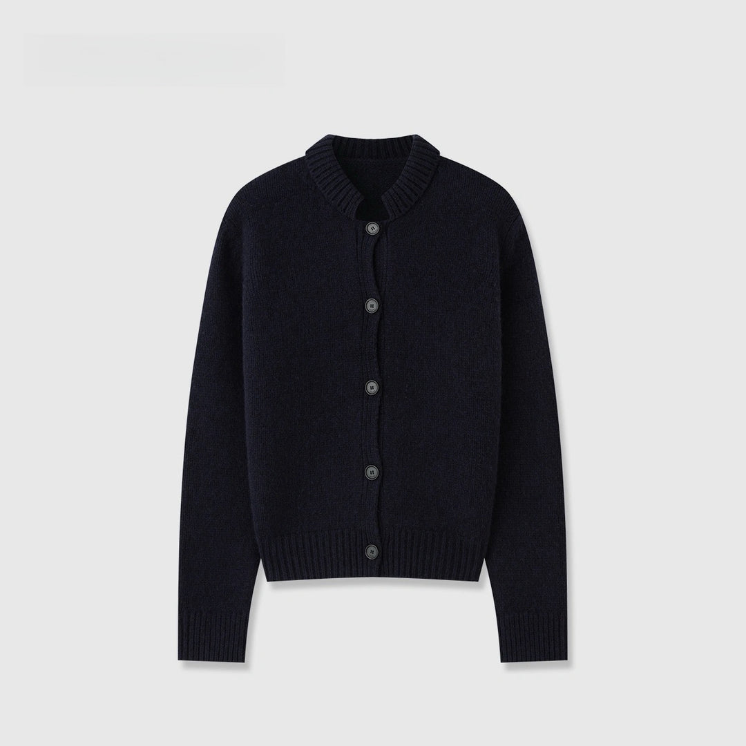 Buttoned knit jacket for women with elegant high collar Lune London