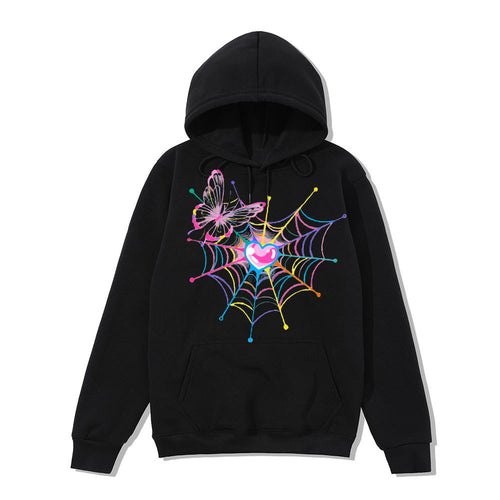 Women's hoodie sweatshirt with creative butterfly and spider web design Chic & Stil