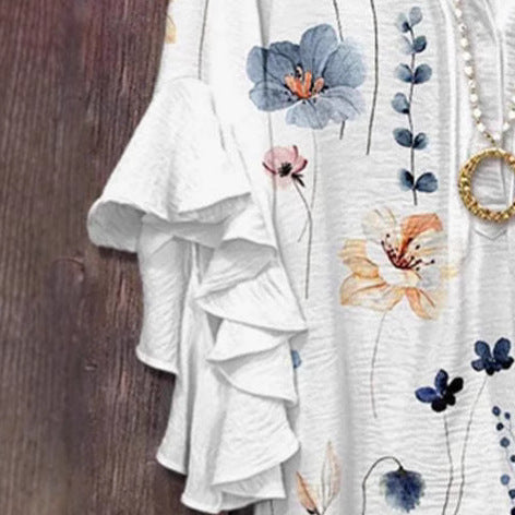 Ladies Floral Ruffle Sleeve Blouse Lune London