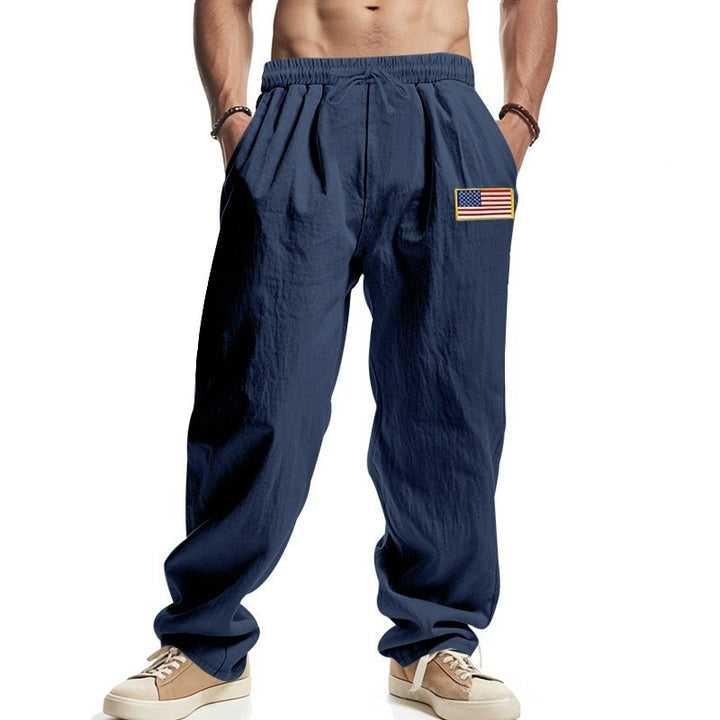 Casual men's pants with adjustable waist and American patch Lune London