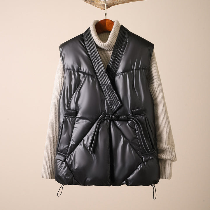 Stylish women's quilted vest with a trendy cut and practical drawstring waist Lune London