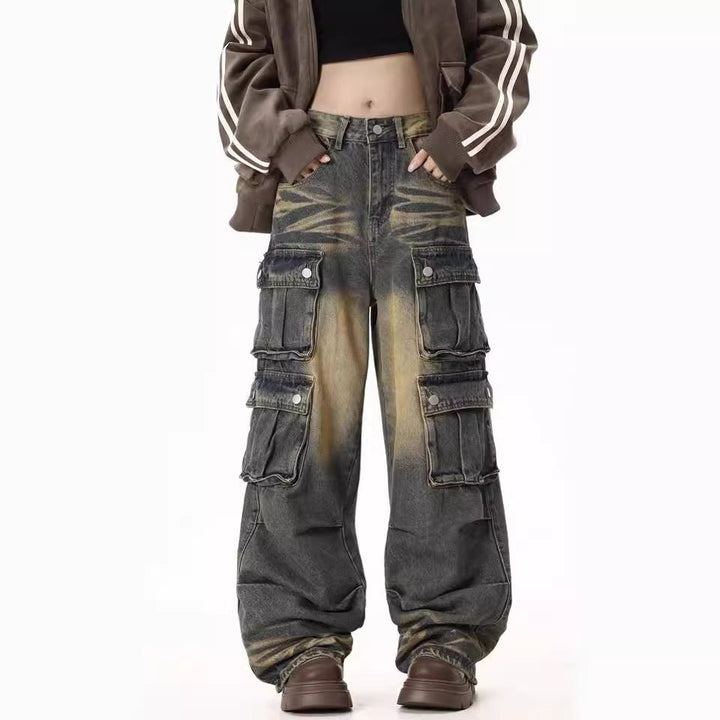 Women's Cargo Jeans with Wide Legs and Practical Side Pockets Lune London