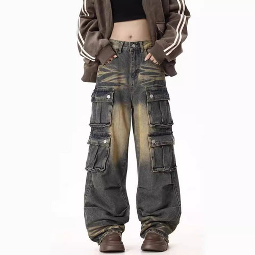 Women's Cargo Jeans with Wide Legs and Practical Side Pockets Lune London