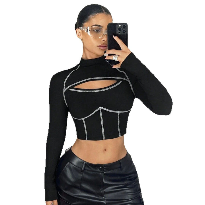 Chic and Stylish Women's Cropped Sweater with Cut-Out Design