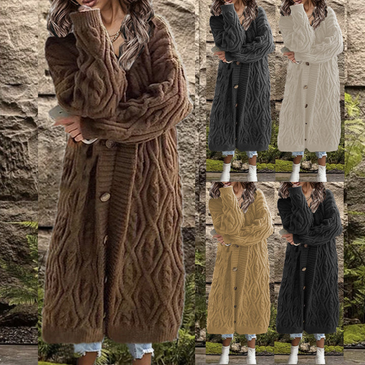 Knit coat for women with an artistic cable pattern Lune London