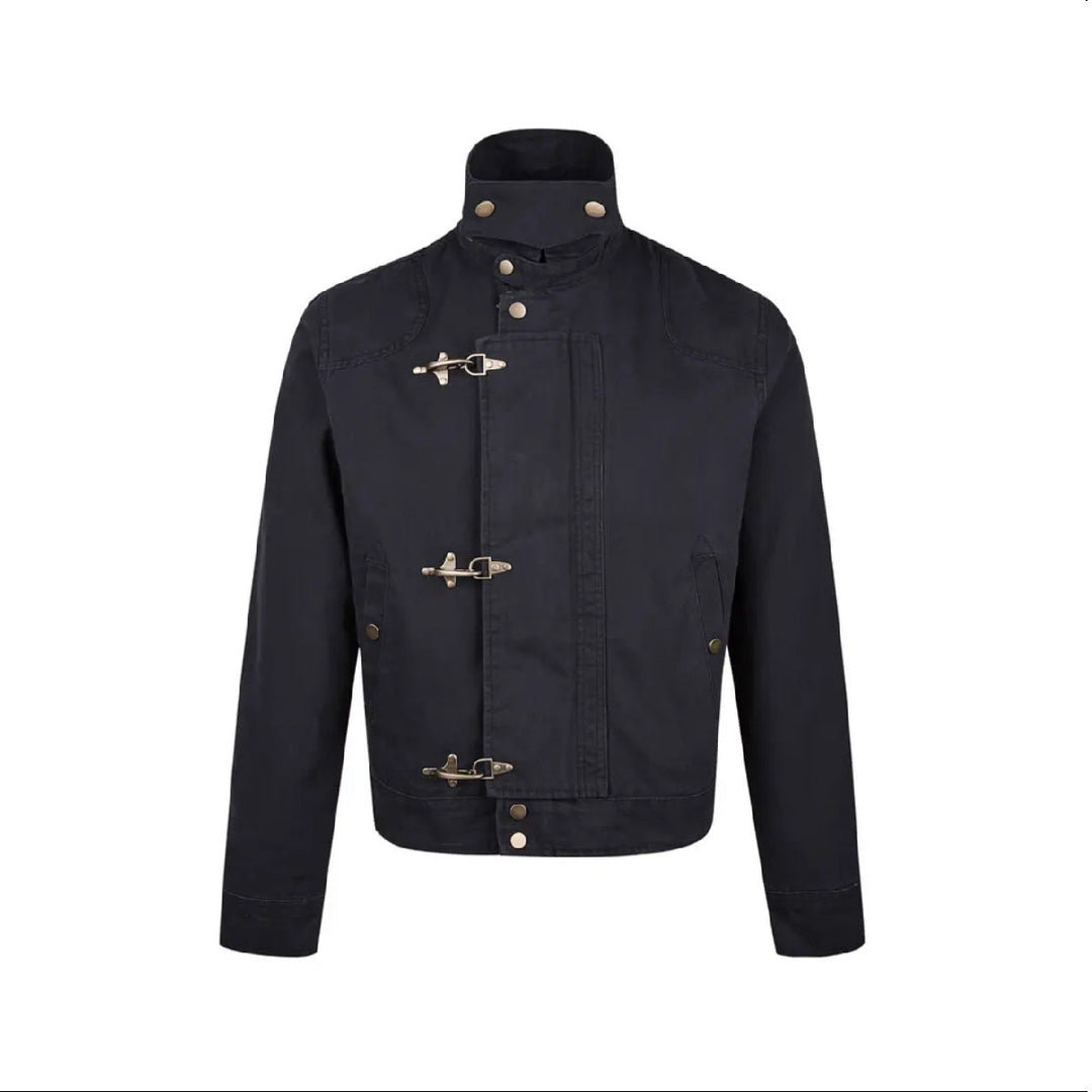 Men's Fashionable Short Jacket with Innovative Buckles and Practical High-Collar Lune London