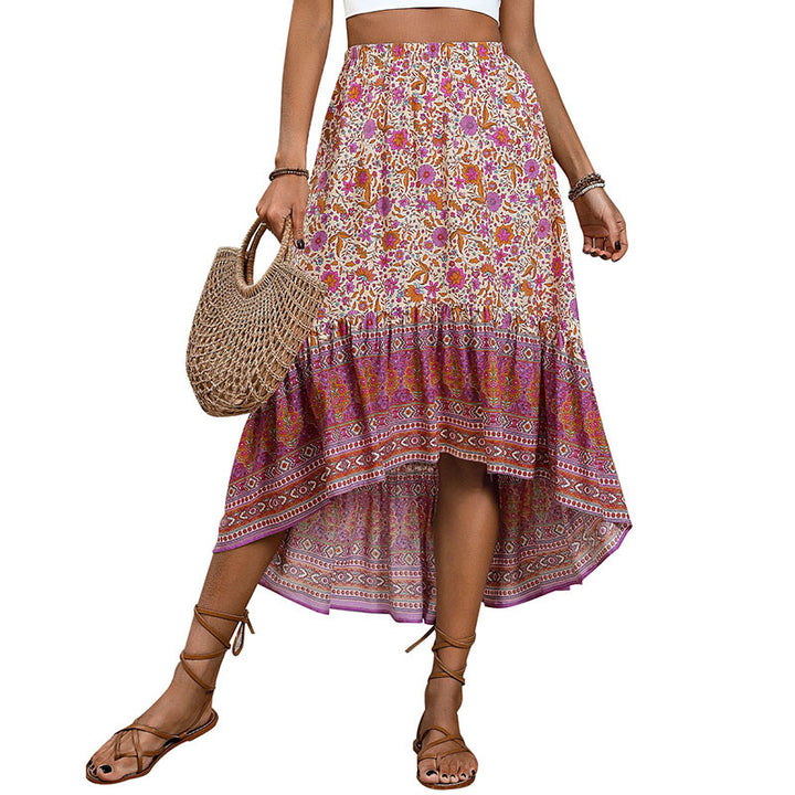 Women High-Low Steps Floral Maxi Skirt Lune London