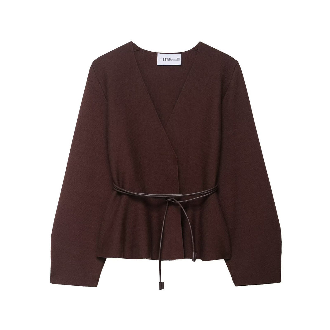 Ladies elegant wrap jacket with belt at waist Lune London