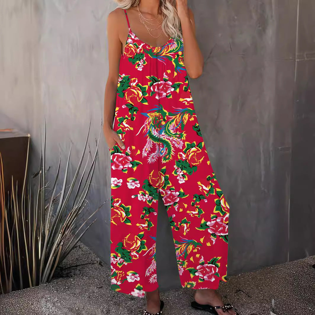 Lady lightweight jumpsuit with floral design and adjustable straps Lune London