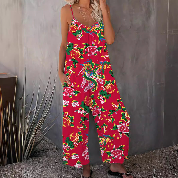 Lady lightweight jumpsuit with floral design and adjustable straps Lune London
